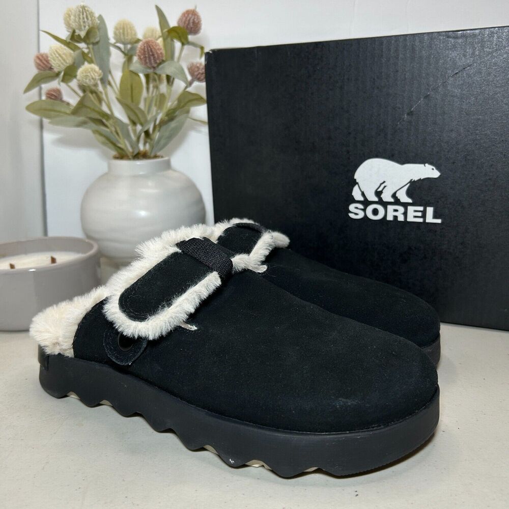 Sorel Black Flats with Cream Trim